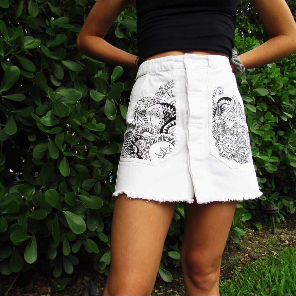 〰️button down skirt w/detailed boho design by me〰️